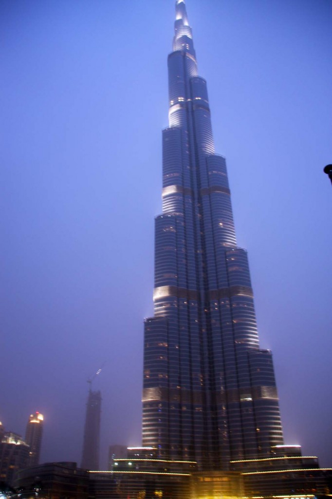 The Burj Khalifa at night.